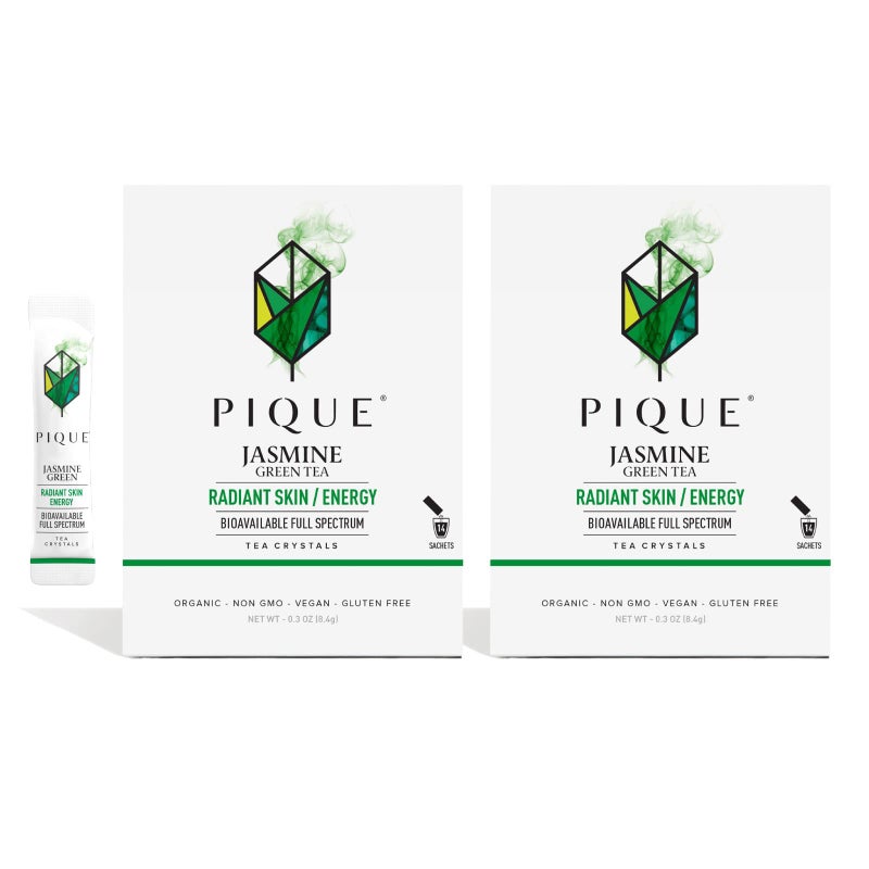 Pique Organic Jasmine Green Tea Crystals - Vitalizing Antioxidants for Immune Support, Radiant Skin, Calm Energy, Fresh Aroma Jasmine Petals - 28 Single Servings (2 Pack) - Image 1